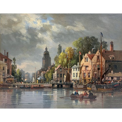 Canal in Holland, boats at quay